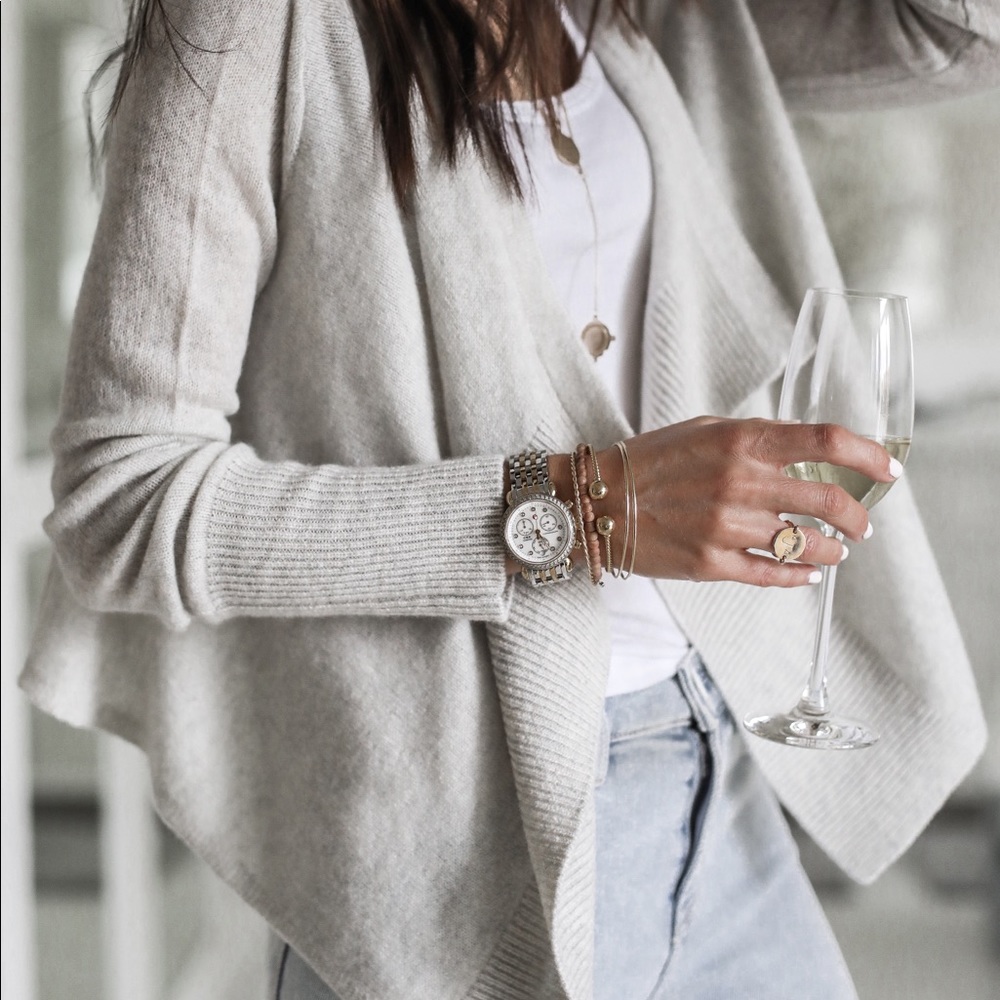100% Cashmere Open Drape Cardigan in Light Grey
